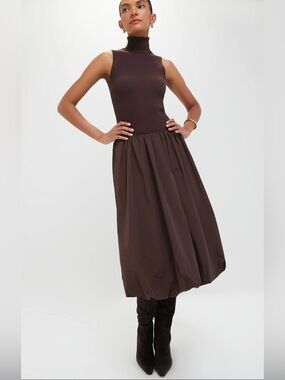 En Saison Rich Brown Ribbed Bubble Hem Dress